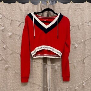Tommy Hilfiger Red and Navy V-Neck Crop Top